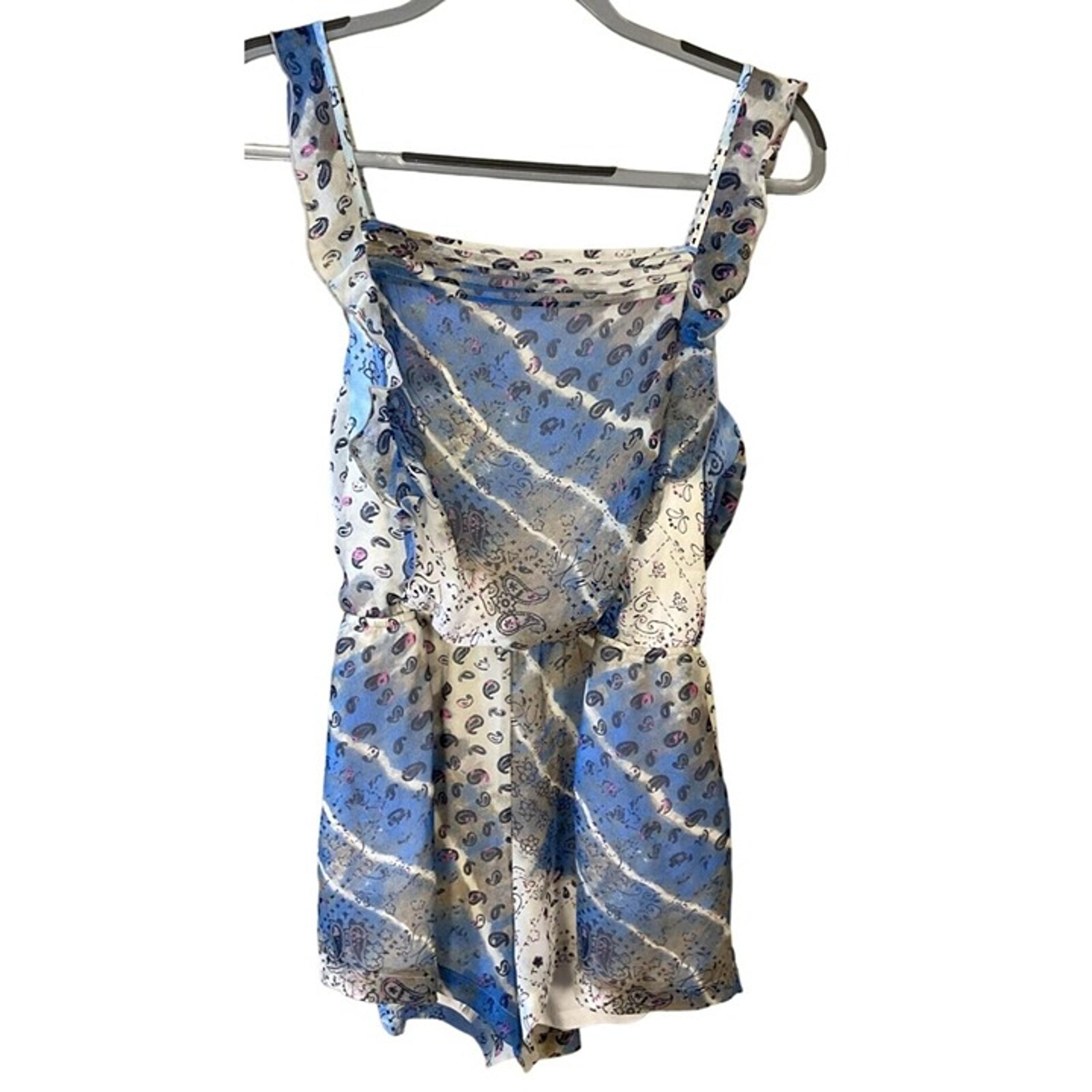 Princess Vera Wang Ruffled Strappy Square Neck Pintucked Chiffon Lined Romper LG