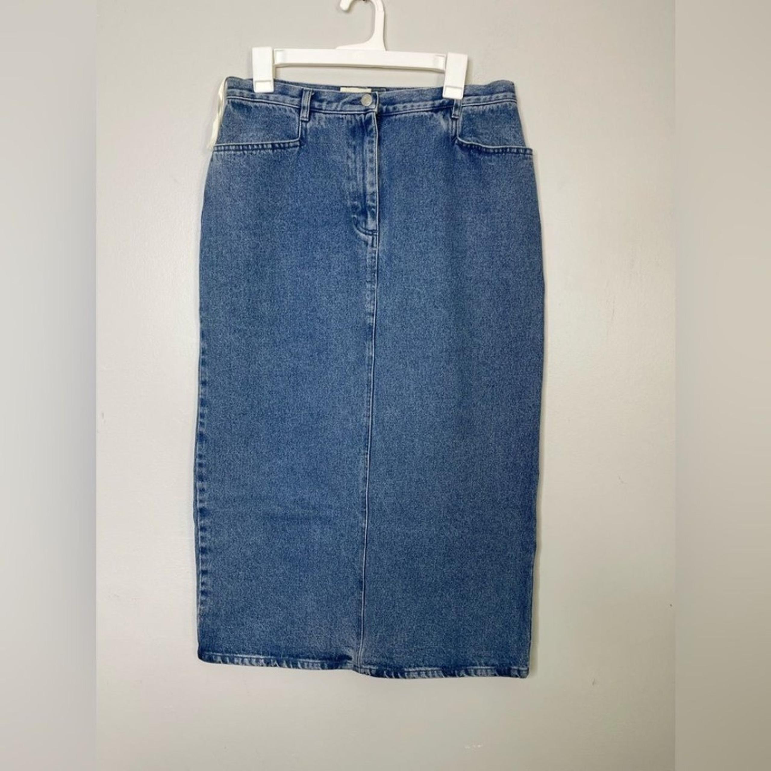 VTG Evan Picone Denim Maxi Pencil Skirt Back Slit Sz 14