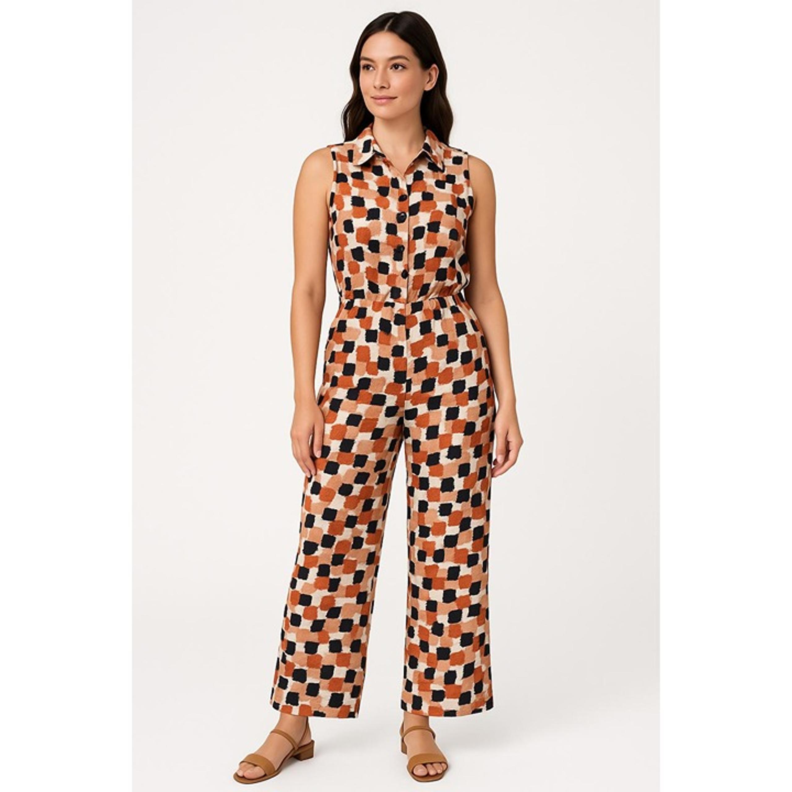 NWT LulaRoe "Kathy" Multicolor Collared Button Down Sleeveless Jumpsuit Small