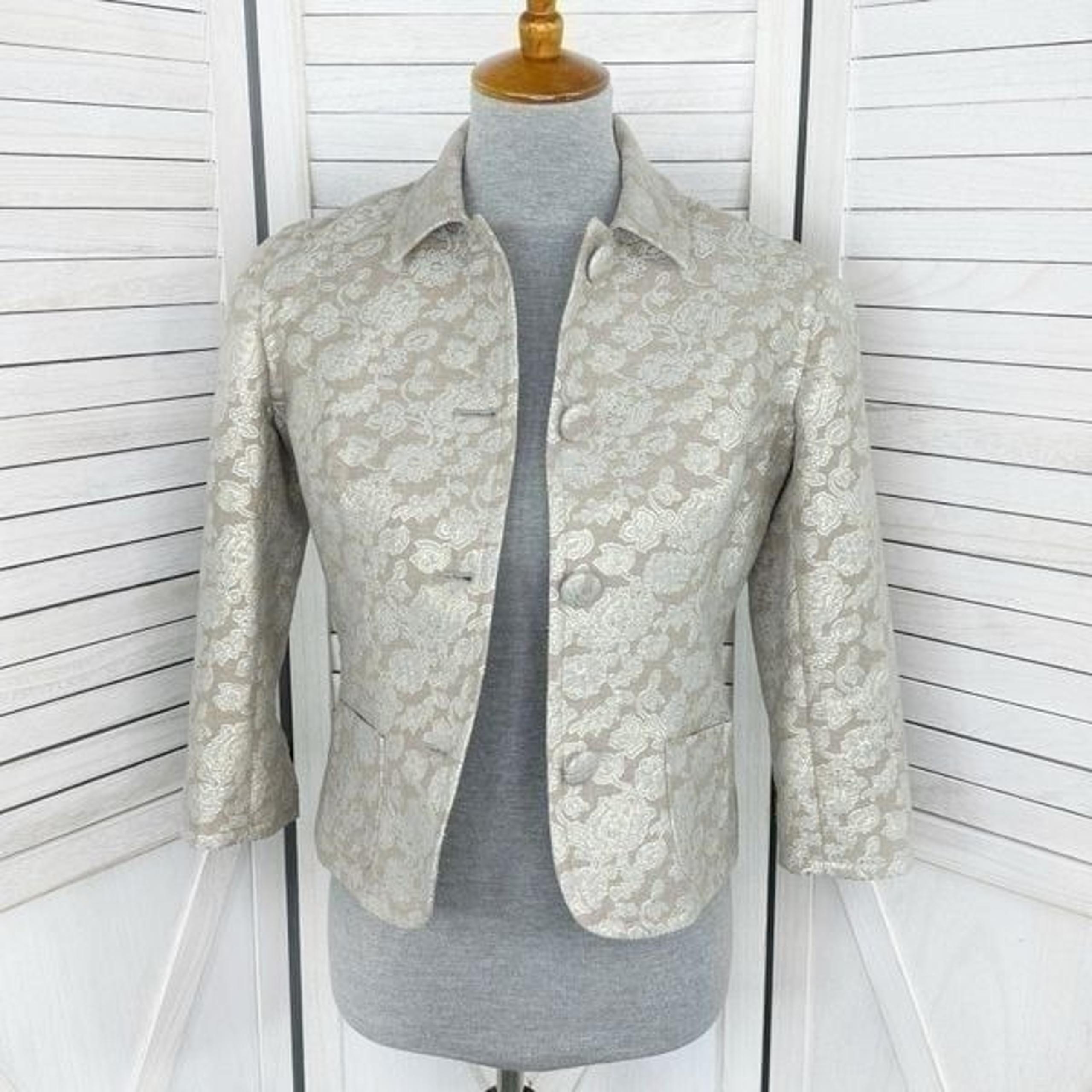 Harold’s Metallic Floral Jaquard Blazer Jacket Tan Grey Gold 2
