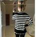 Philosophy: Mock Neck Black and White Color blocked Stripped Sweater