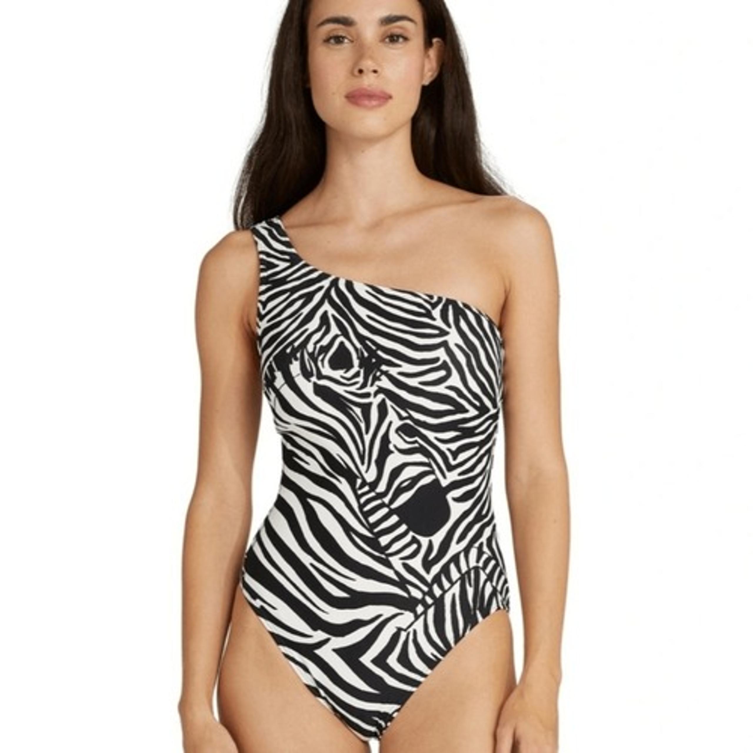 Kate Spade NWT One Shoulder One Piece Swimsuit in Zebra animal print size Small
