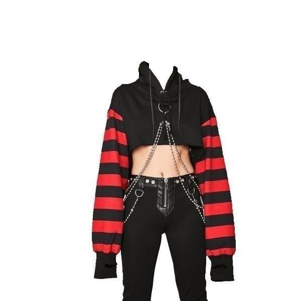 Goth, Punk, Rock Emo Red and Black Stripped Spiked Hoodie Size Small