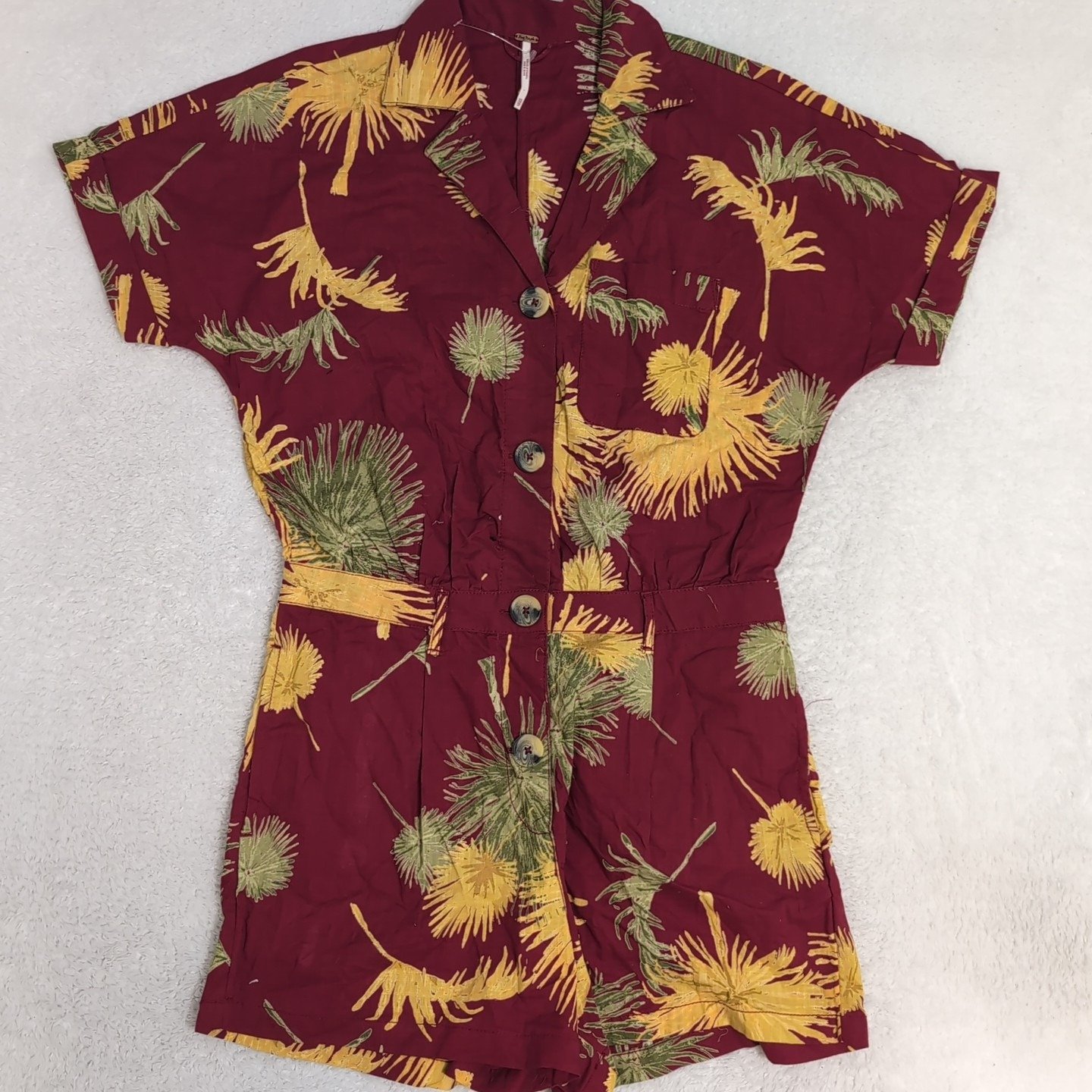 NEW Free People Maroon Malibu Tropical Print Shorts Romper Women's XS NWT 108