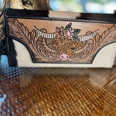 New Western Boho Leather Embossed Bull Cowhide Leather Wallet