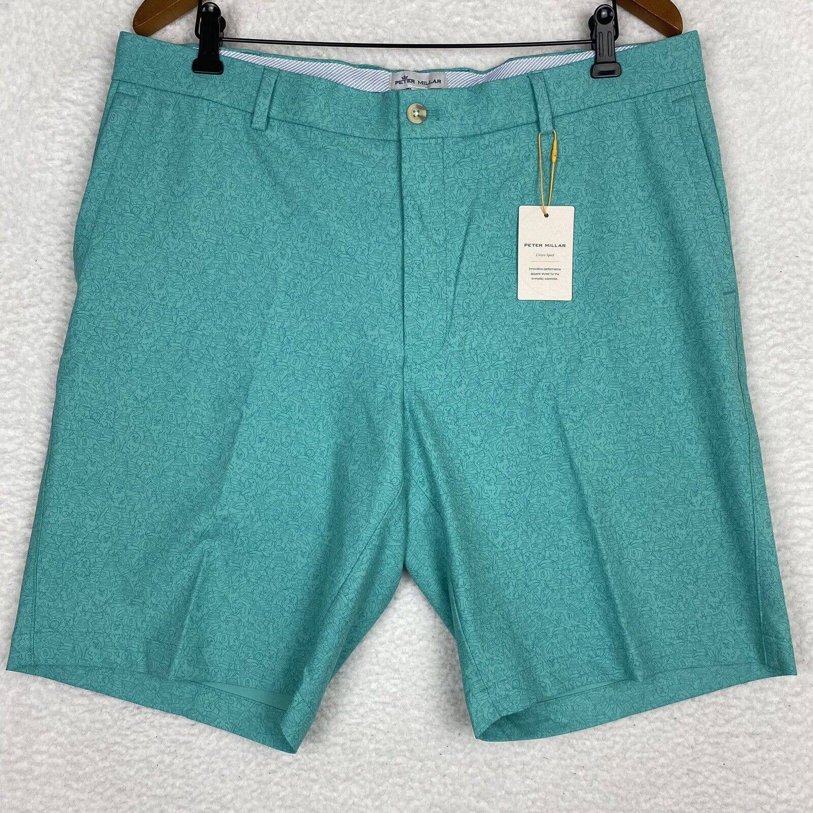 NWT Peter Millar Crown Sport Salem Tillis Print Caddyshack Shorts Sea Green