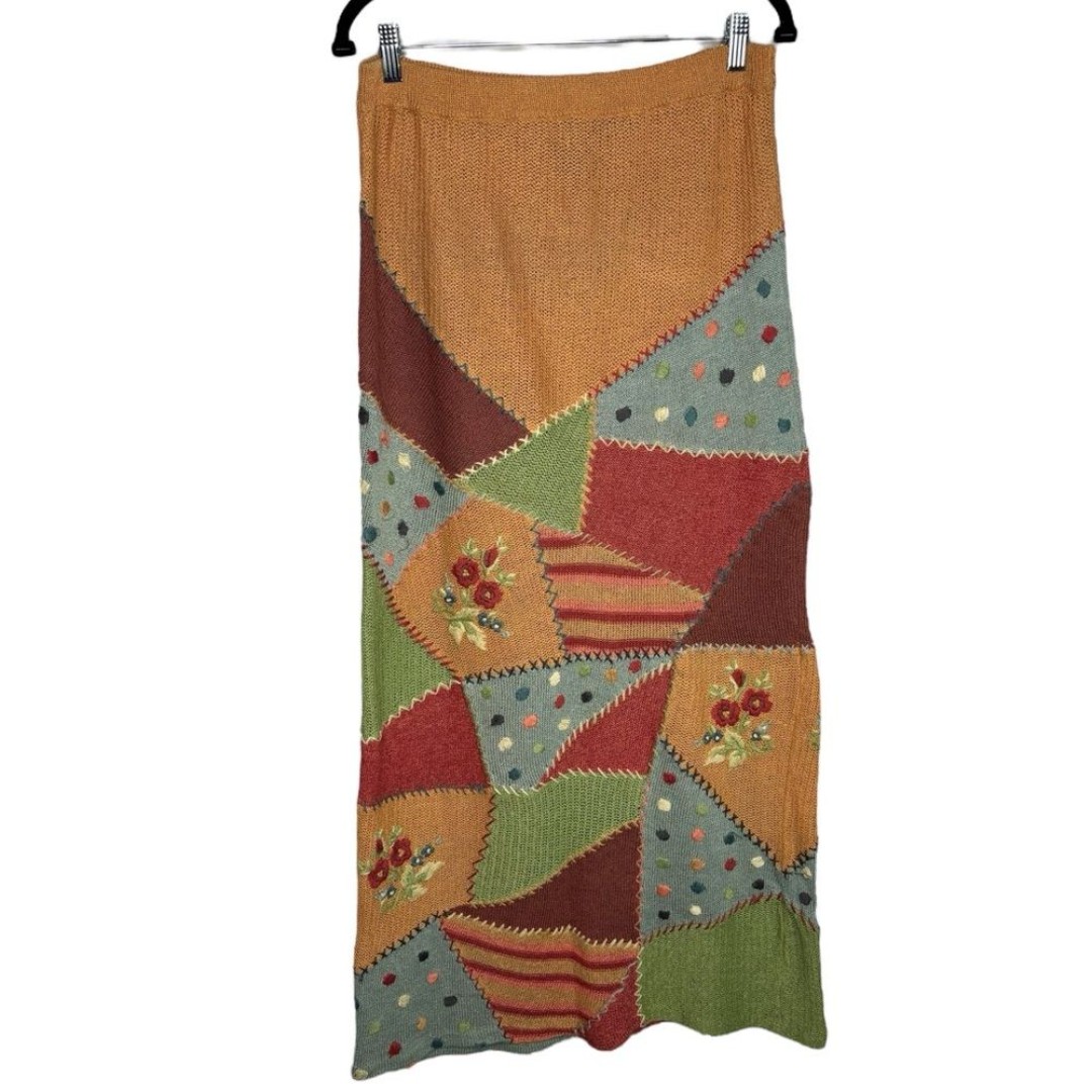 Double D Ranch Patchwork Knit Floral Maxi Skirt Size Large Multi Color Pattern