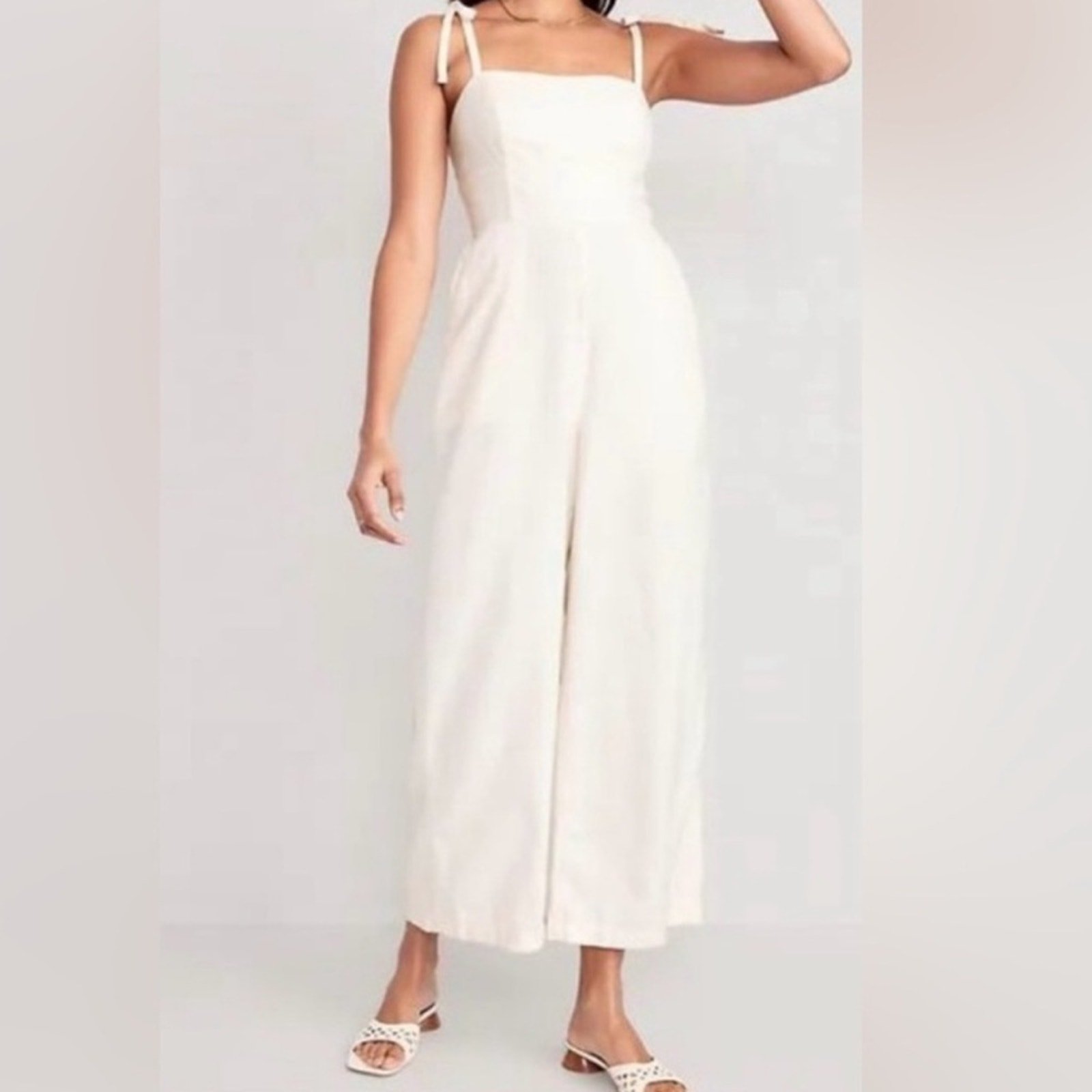 Old Navy Wide leg Linen Jumpsuit Ivory White Size L