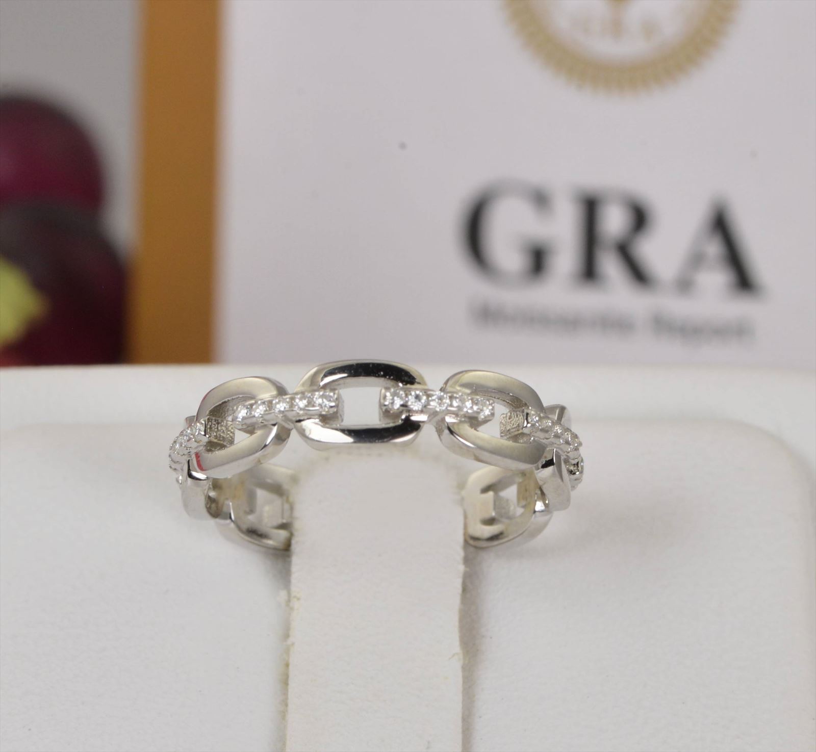 GRA Certified Moissanite Diamond Chain Ring Solid 925 sz 8 #16