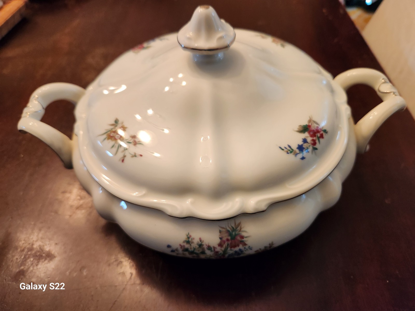 Crown Bavaria Germany Bouquet Footed Covered Dish- Floral W/Silver Trim. No Cra