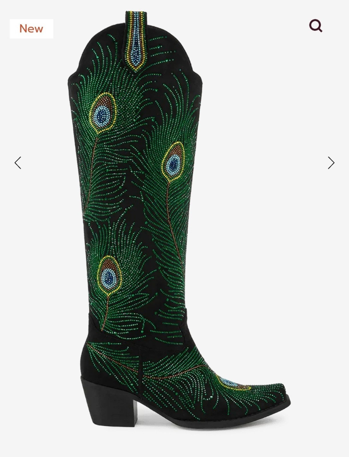 Wetkiss Rhinestone Peacock Feather Knee High Cowboy Boots size 10.5 NIB