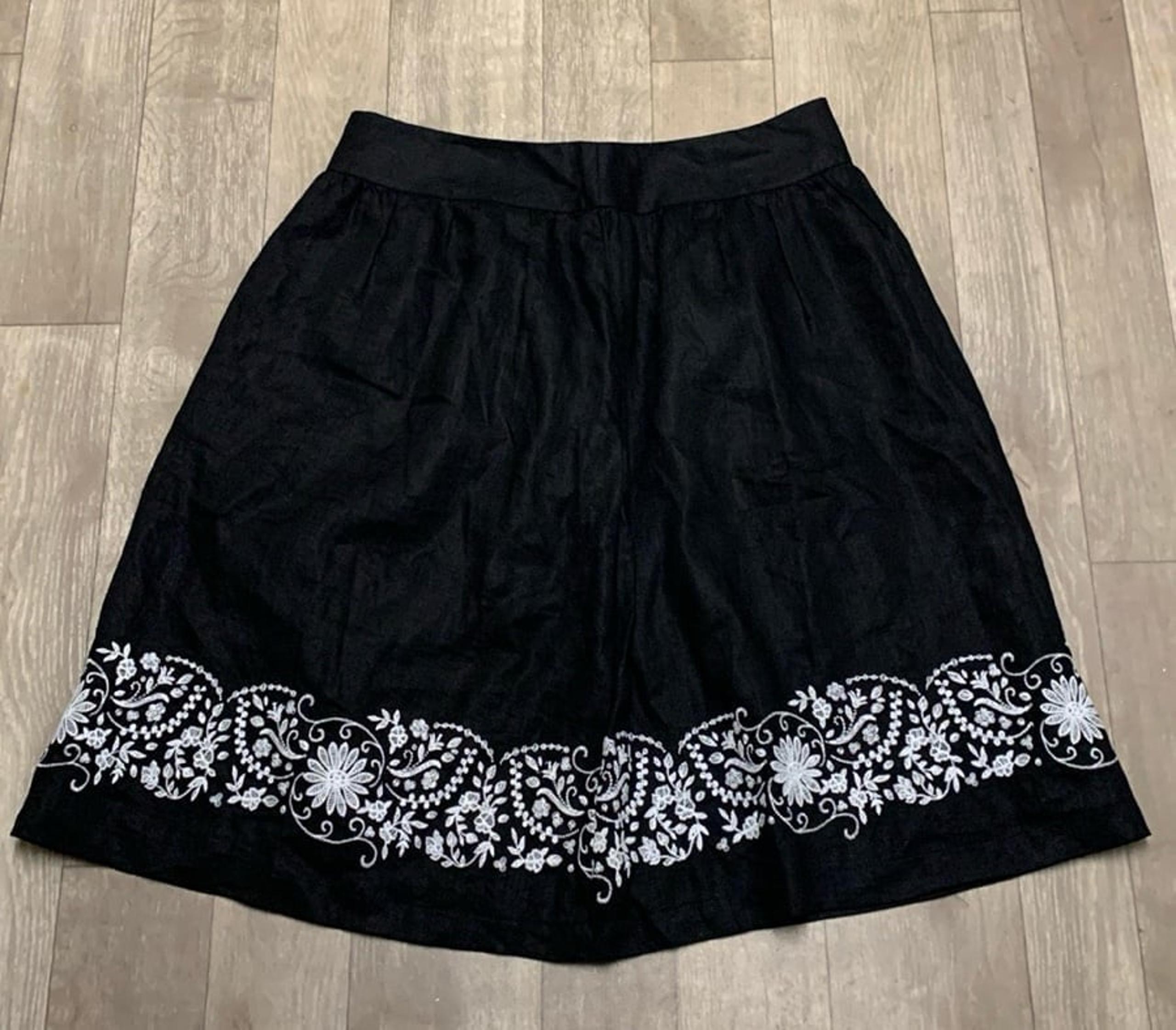 Womens Style & Co. 100% Linen Circle A-Line Floral Embroidered Skirt