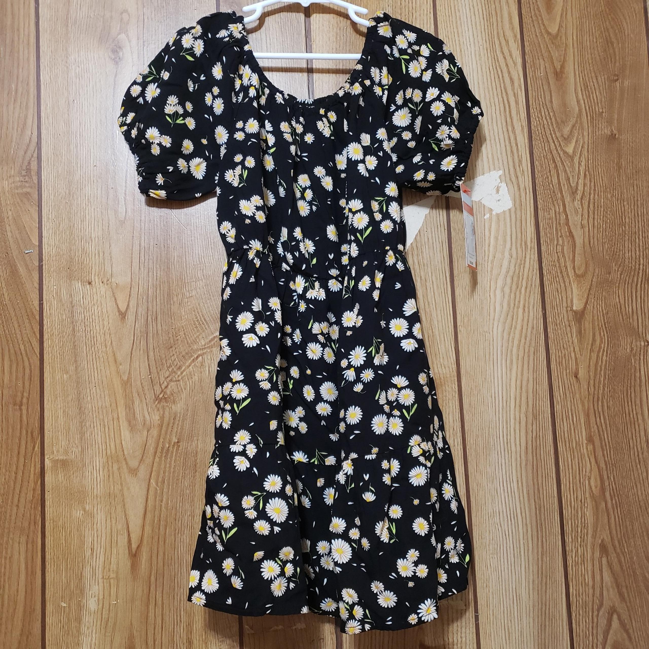 NWT Cat & Jack Girl's Size Small (6-7) Short Sleeve Dress Black Floral Daisies