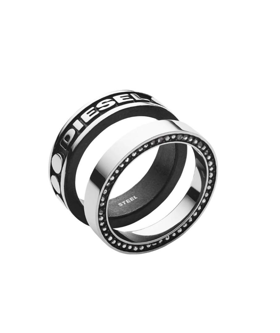 DIESEL Steel Ring Black Silver