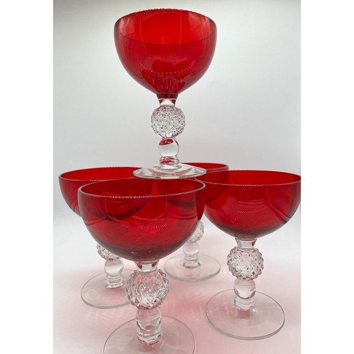 Vintage 1940s Morgantown Golf Ball Ruby Champagne Cocktail Coupe SET 5_6 oz