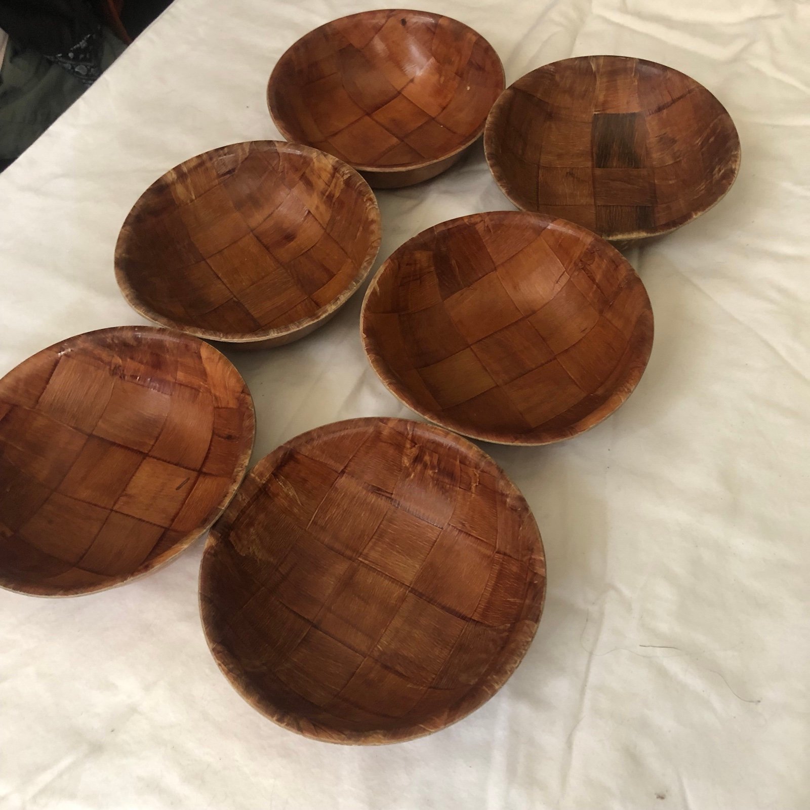Vintage patchwork wooden salad bowls - set of 6