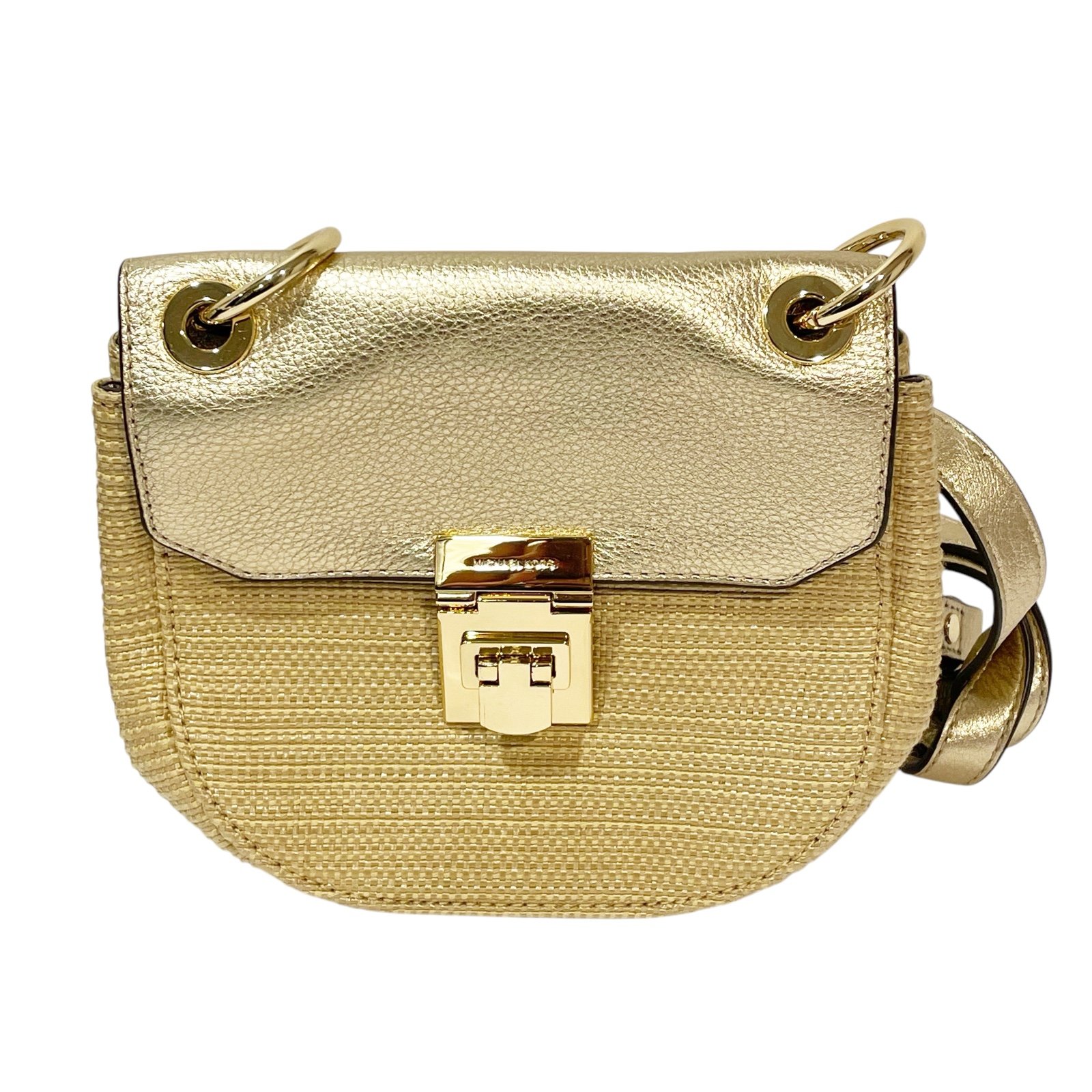 Michael Kors Cecelia Rafia Small Crossbody Bag Natural Gold