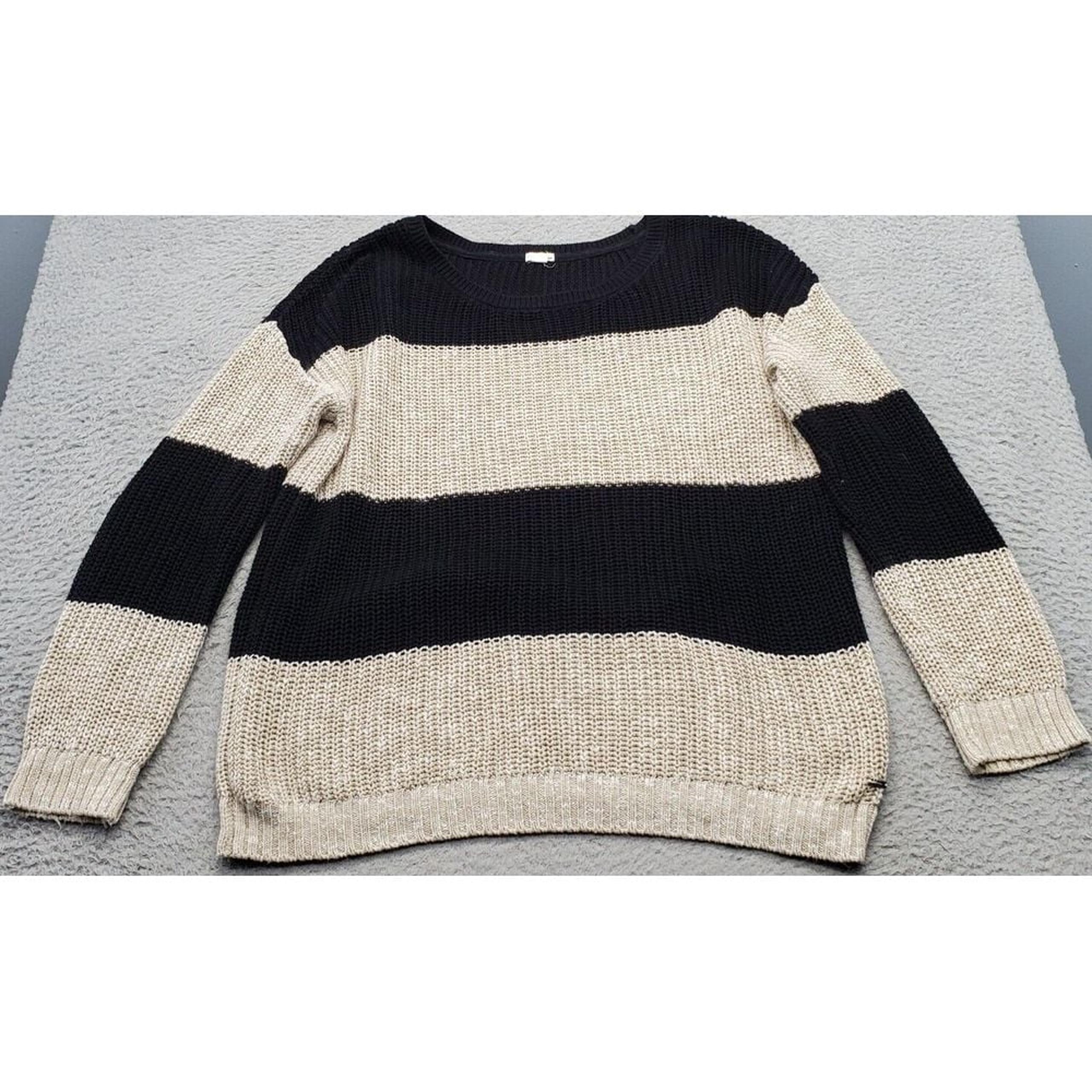 Garage Sweater Women Medium Multicolor Striped Knit Oversized Crew Neck Pullover