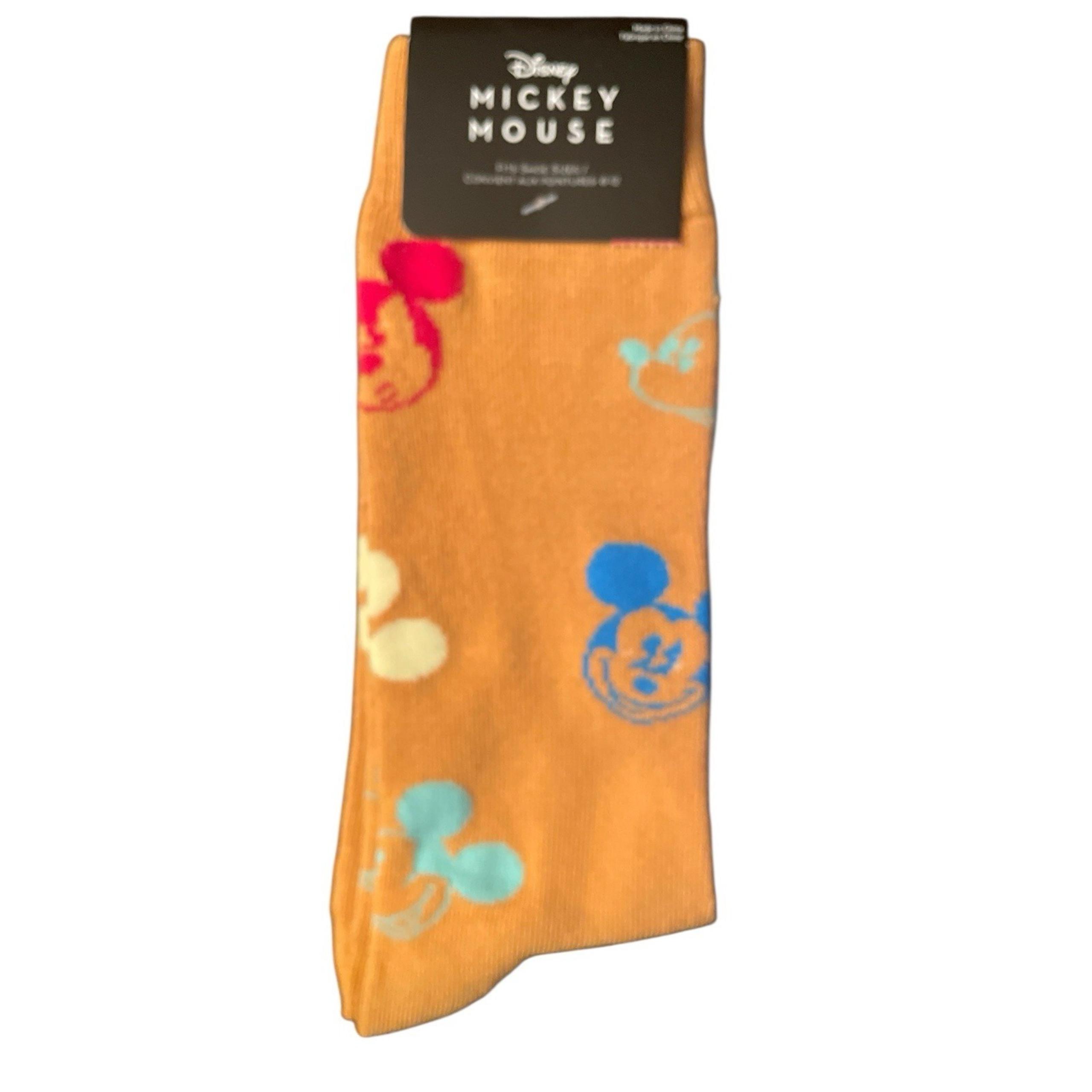 Mickey Mouse Heads Men's Novelty Crew Socks Musturd Colored One Size (7-12) NWT