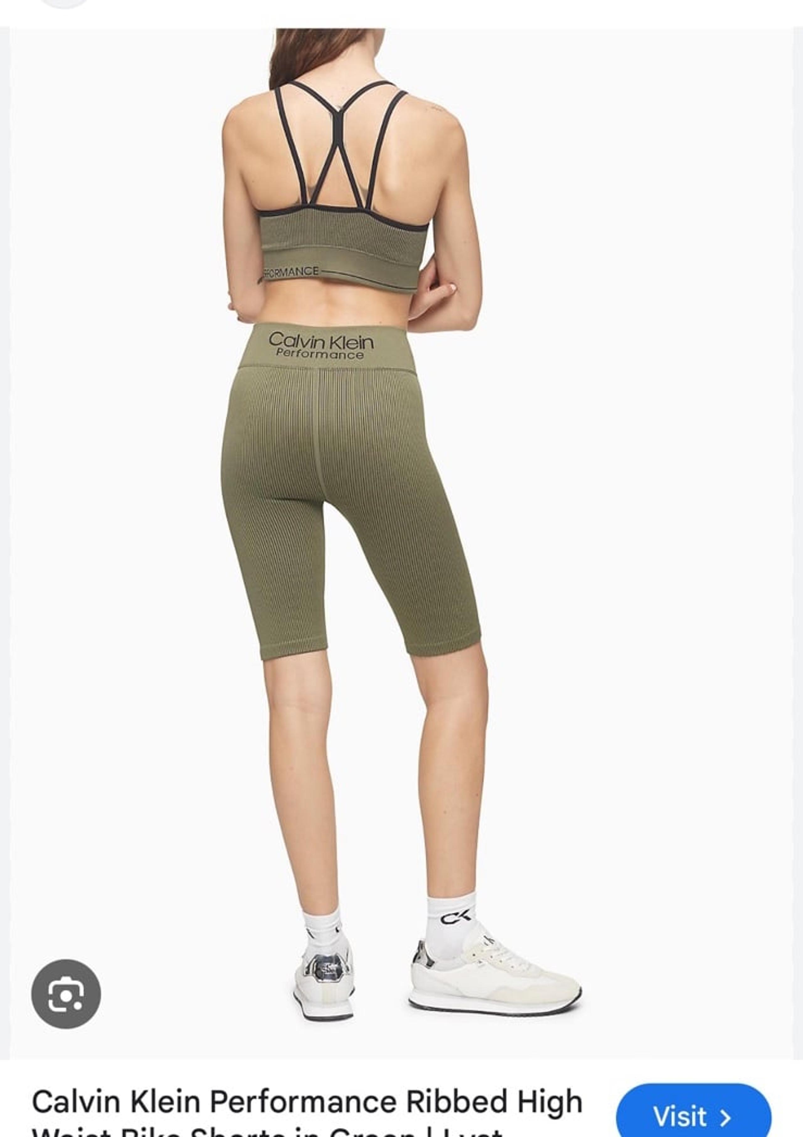Calvin Klein Women's Green Performance Ribbed High Waist Bike Shorts