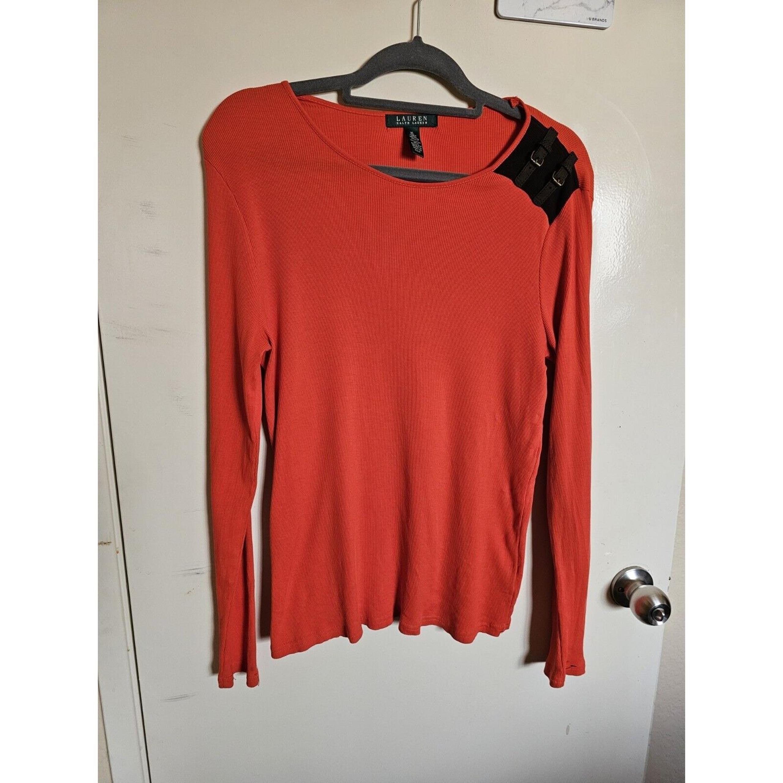 LRL Ralph Lauren Size XL Cotton Ballet-Neck Sweater Knit Pullover Buckle Orange
