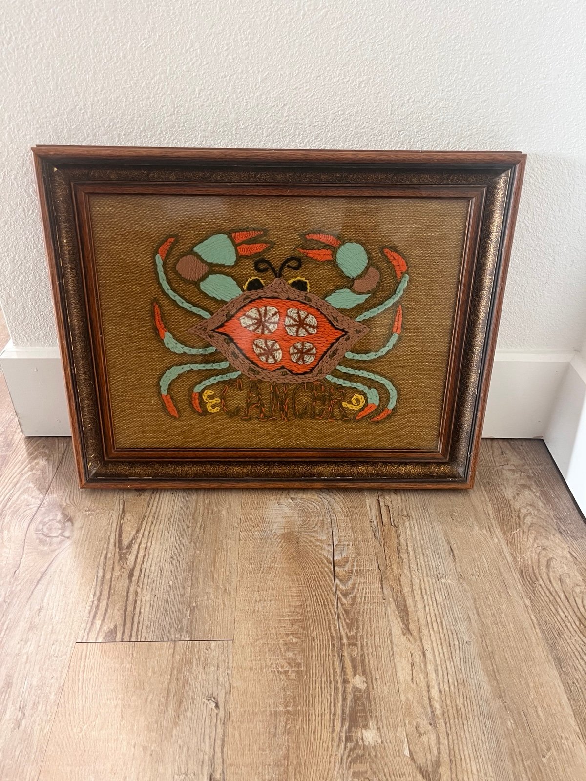 Vintage Framed Zodiac Crewel Wall Decor