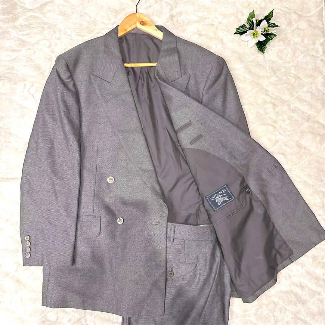 【Excellent Condition】Burberrys Custom-Made Suit, Gray, Large Size, Double Buttoned