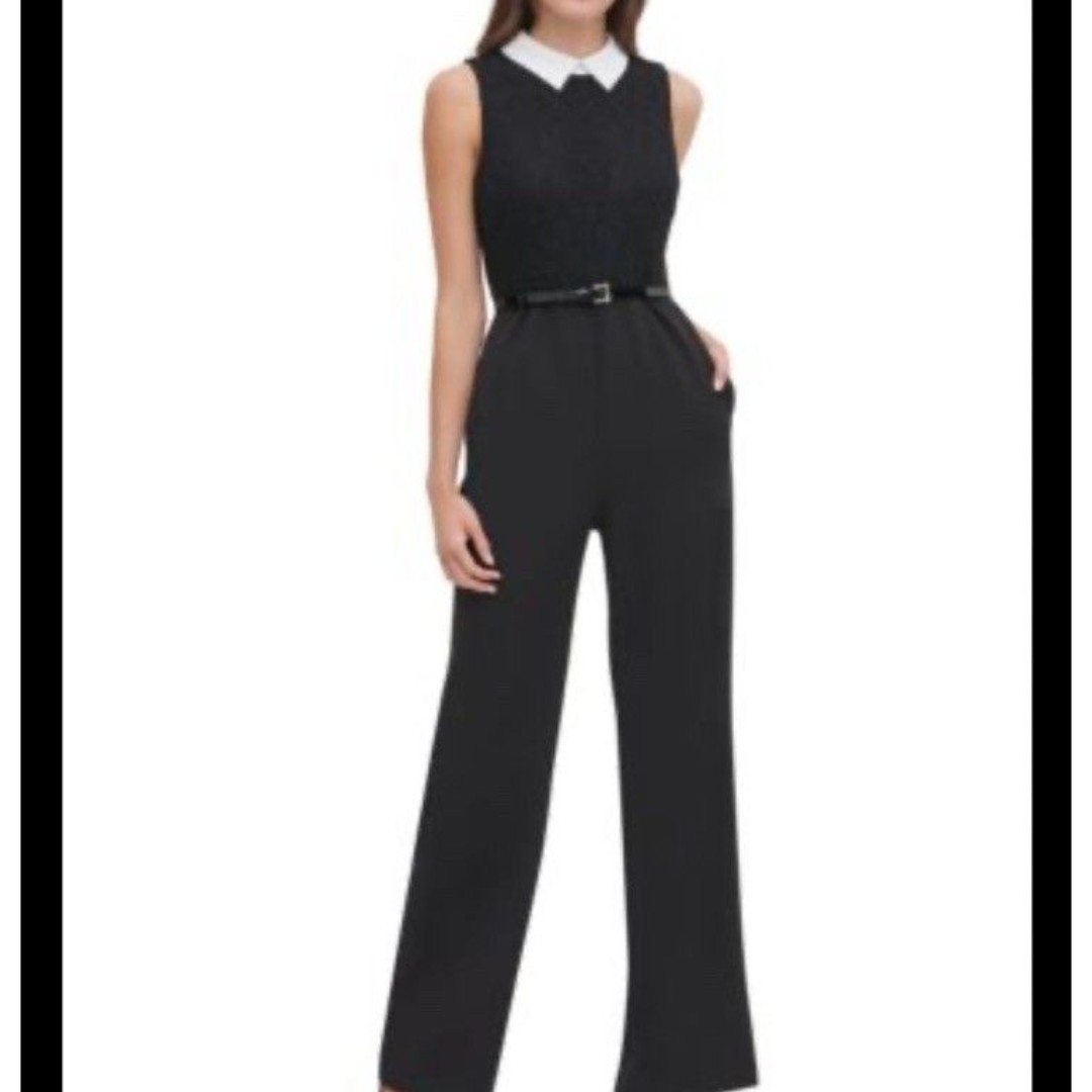 LAUREN Ralph Lauren Plus 14 Black Removable White Collar Sleeveless Jumpsuit