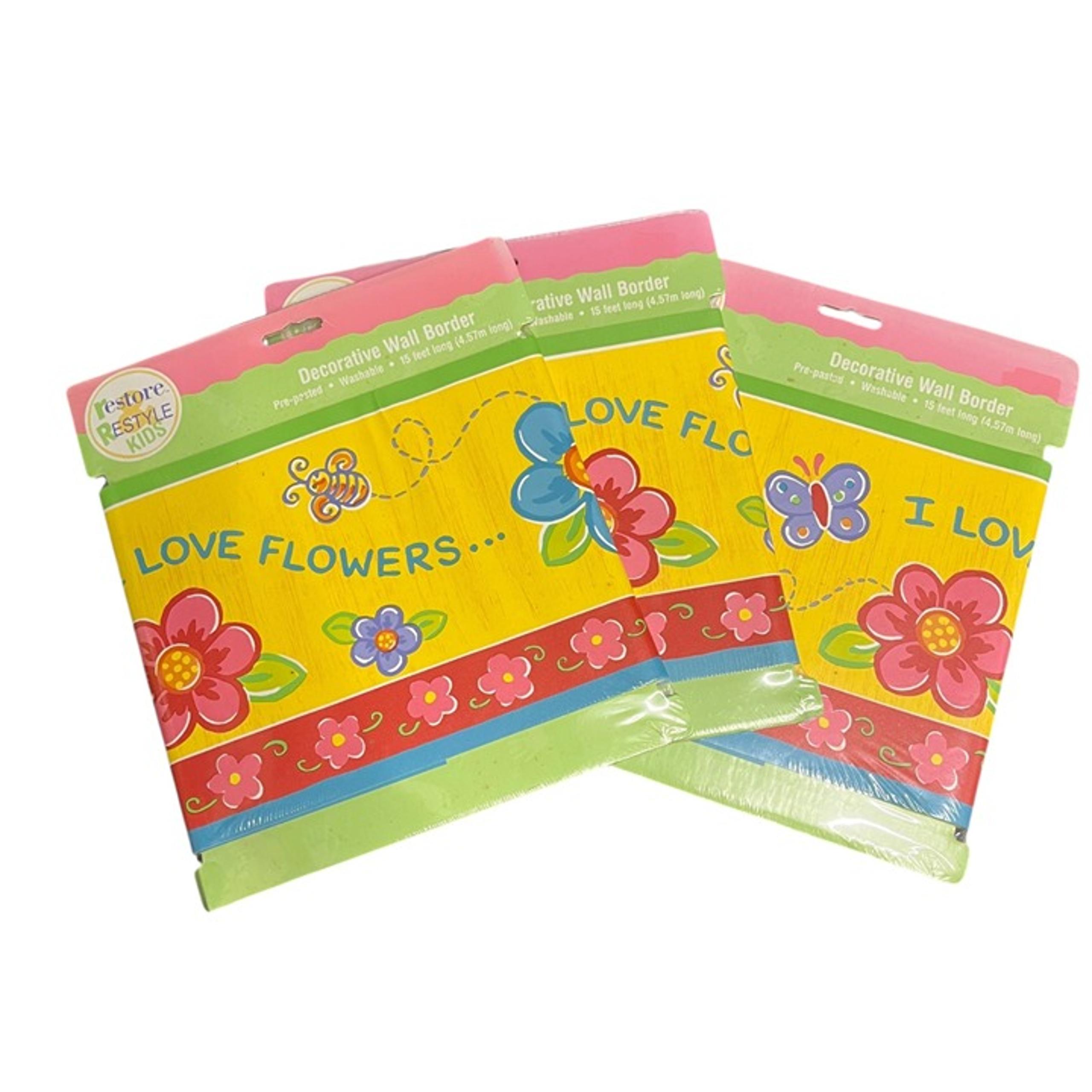 Flowers and Bees Decorative Wall Borders Restore & Restyle Kids "I Love Flowers"