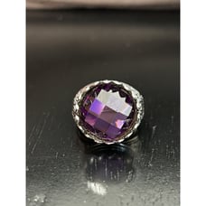 Vintage Ring Size 9.5 Silver 925 Lab Amethyst Purple Crystal Large