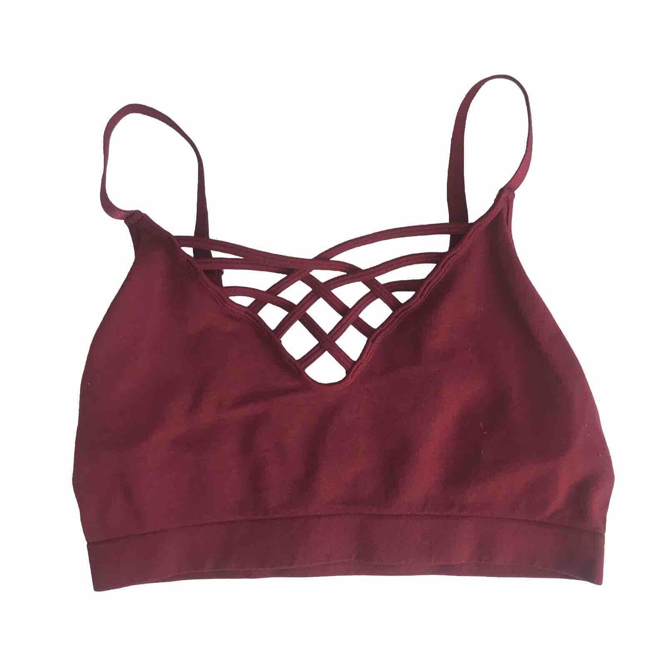 Zenana Burgundy Strappy Triple Criss Bralette Seamless Women's S/M Small Medium
