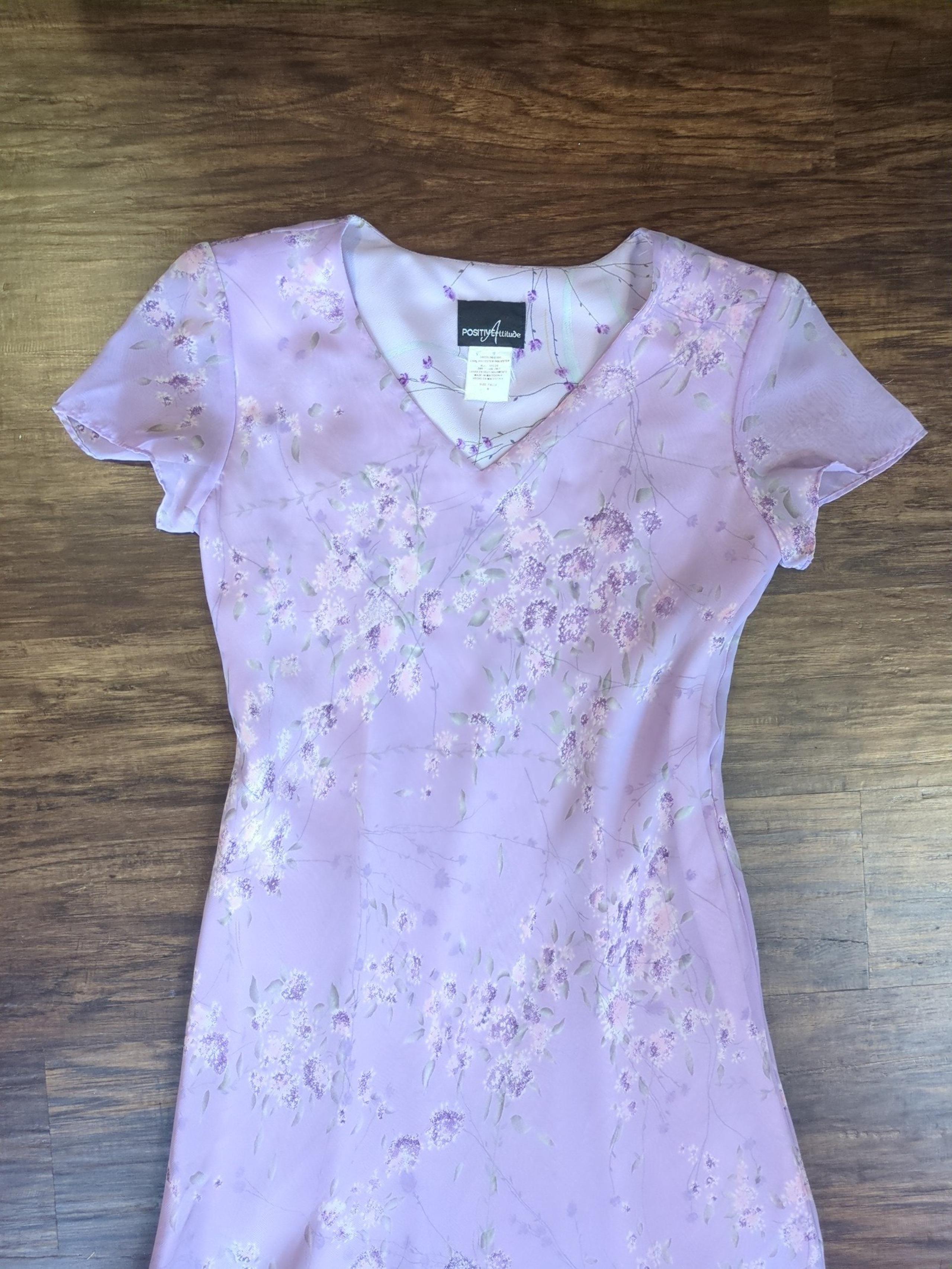 Y2K / 90s  Purple lilac floral Positive Attitude maxi chiffon dress size8