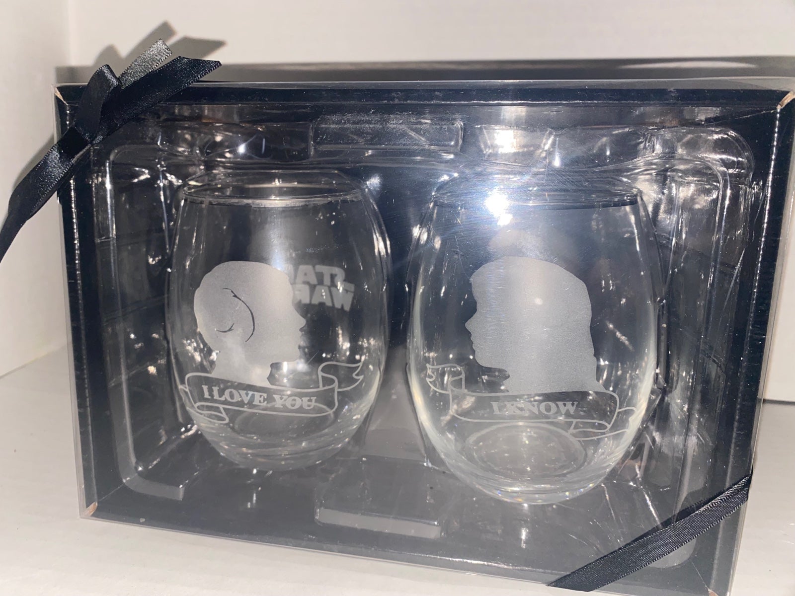 New Disney Star Wars Etched Wine Glass Princes Leia & Hans Solo