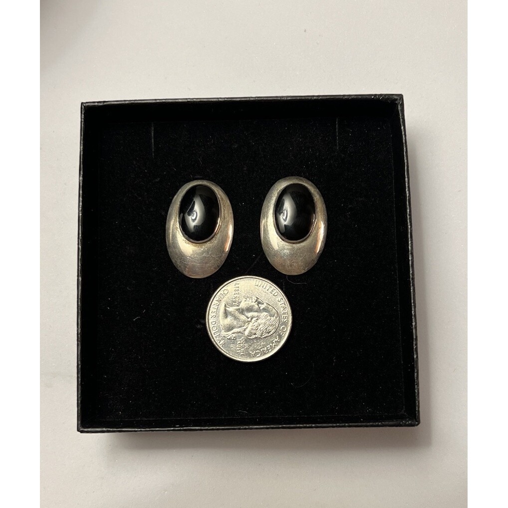 Vintage Sterling Silver Earrings Studs Onyx Earrings