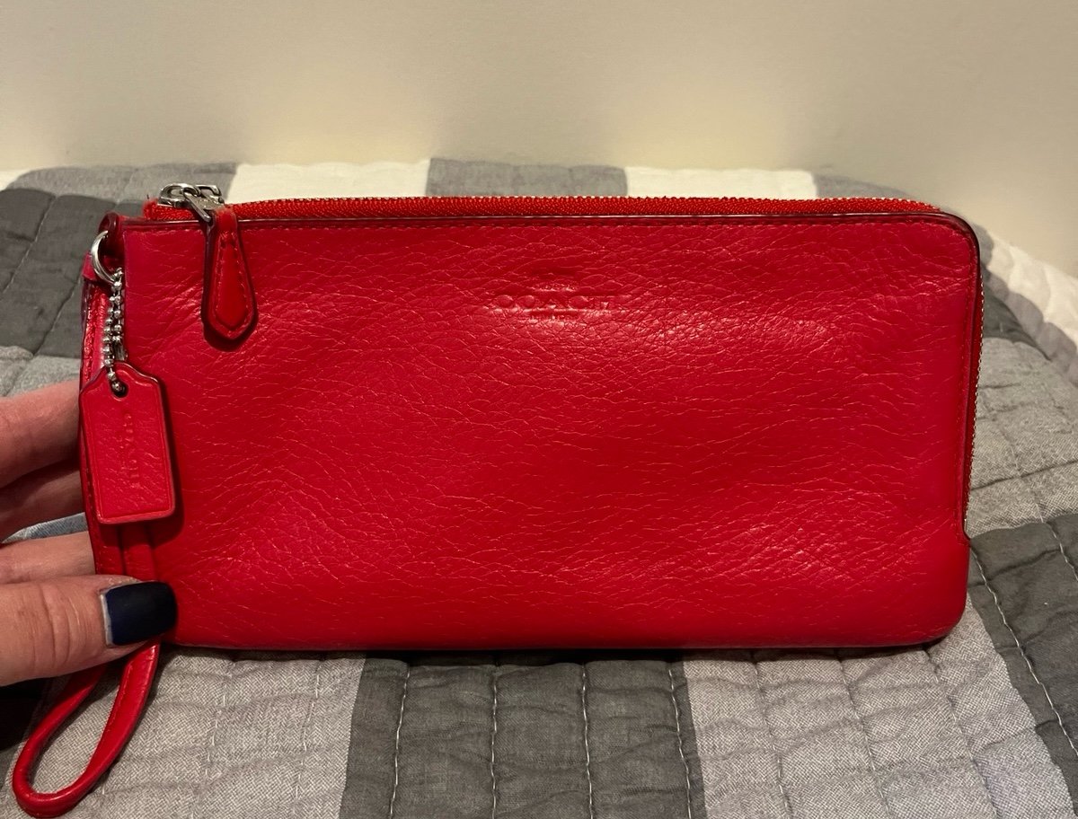 Red Coach Double Zip Wristlet