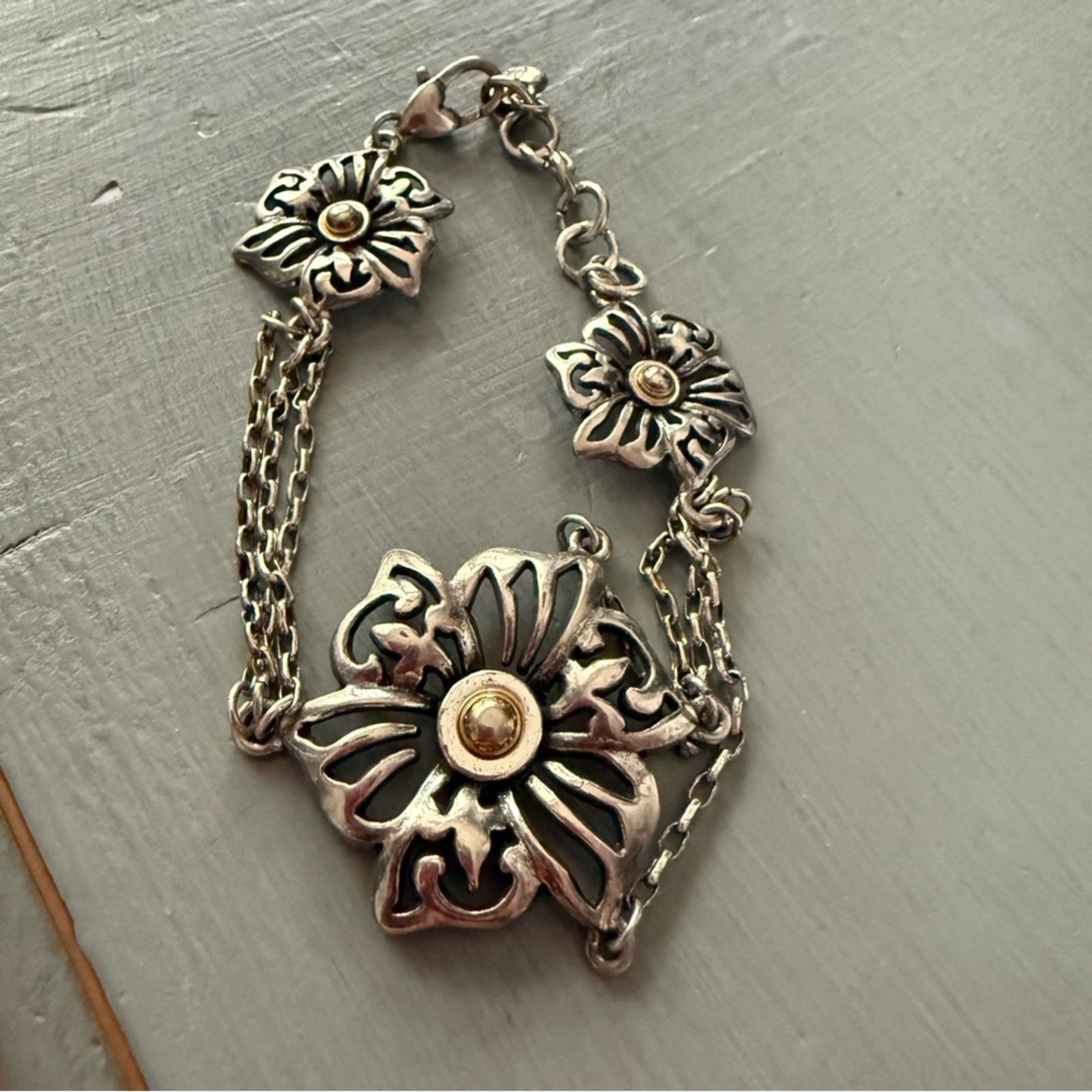 Brighton Double Strand Flower Silver Tone Bracelet