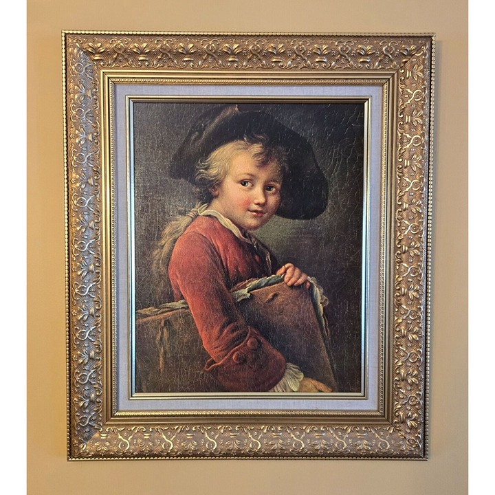 Vintage Large Framed Print of child The Young Student, Le Juene' E'l`eve