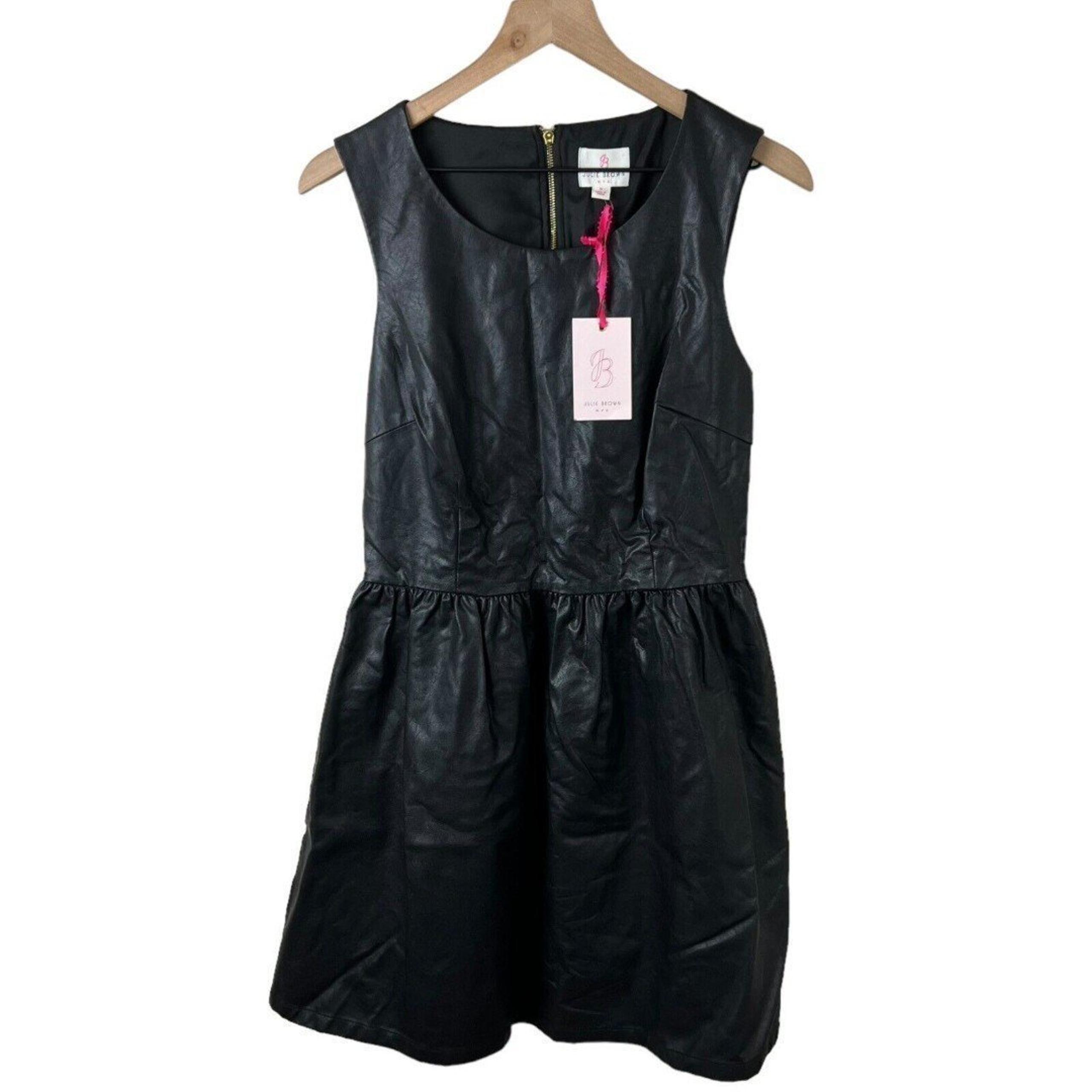 Julie Brown NYC Eva Midnight Black Faux Leather Sleeveless Back Cutout Dress 6