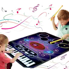 2 in 1 Kids Music Learning Toys for Boys Girls, Drum Set + Piano Mat