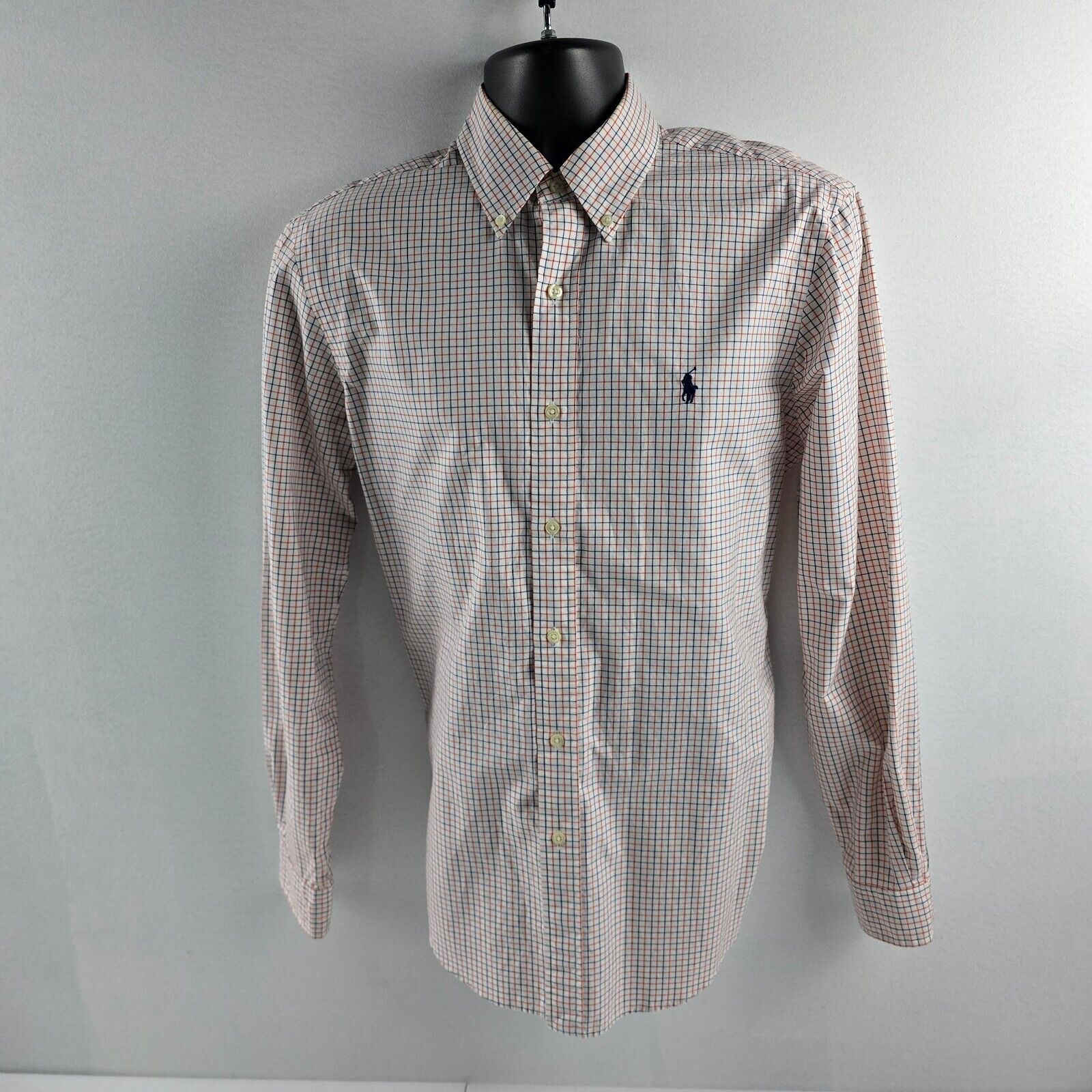 Ralph Lauren dress shirt button down m plaid blue orange mens 4777