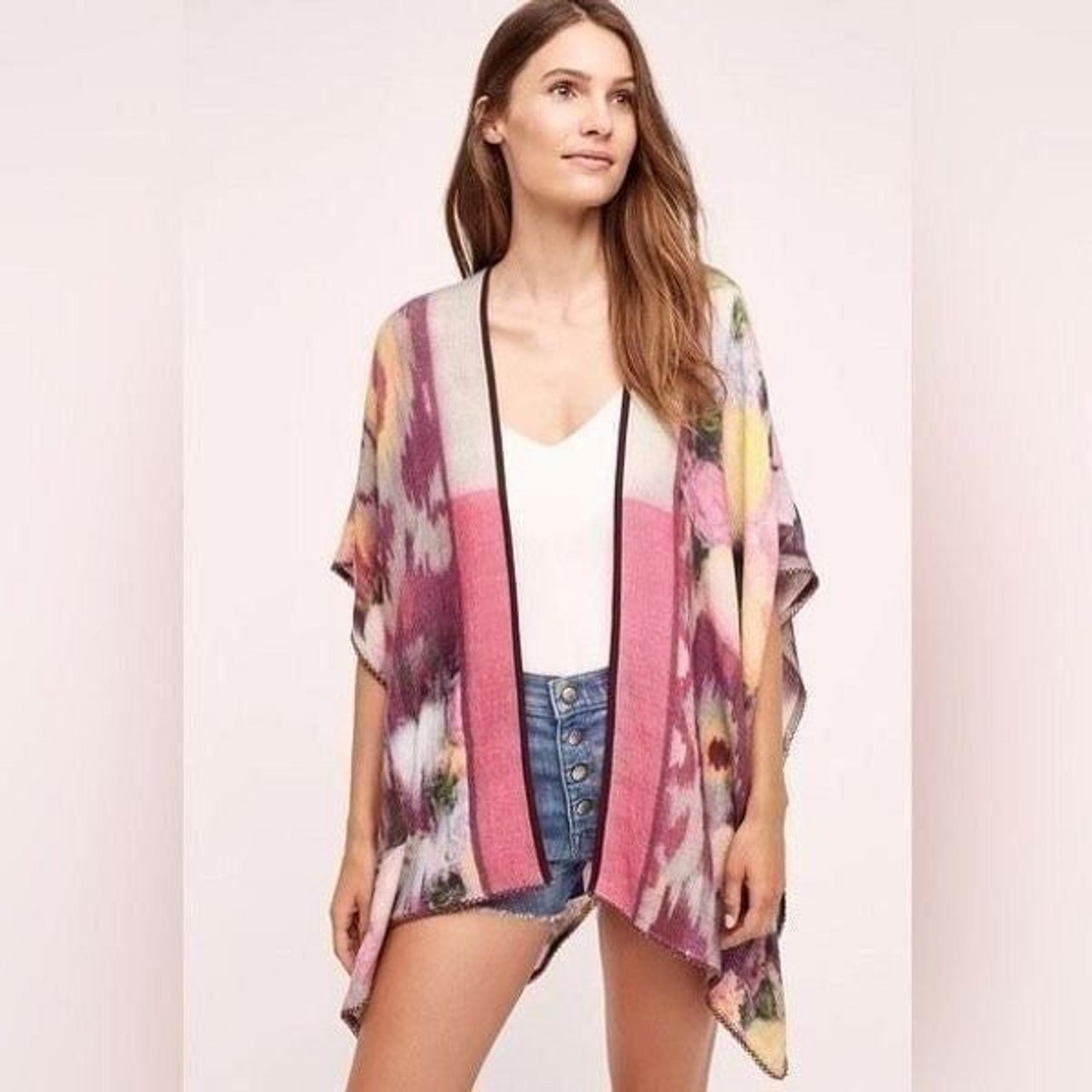 Anthropologie Blank London Kimono Poncho Floral Wool Blend Multicolor One Size
