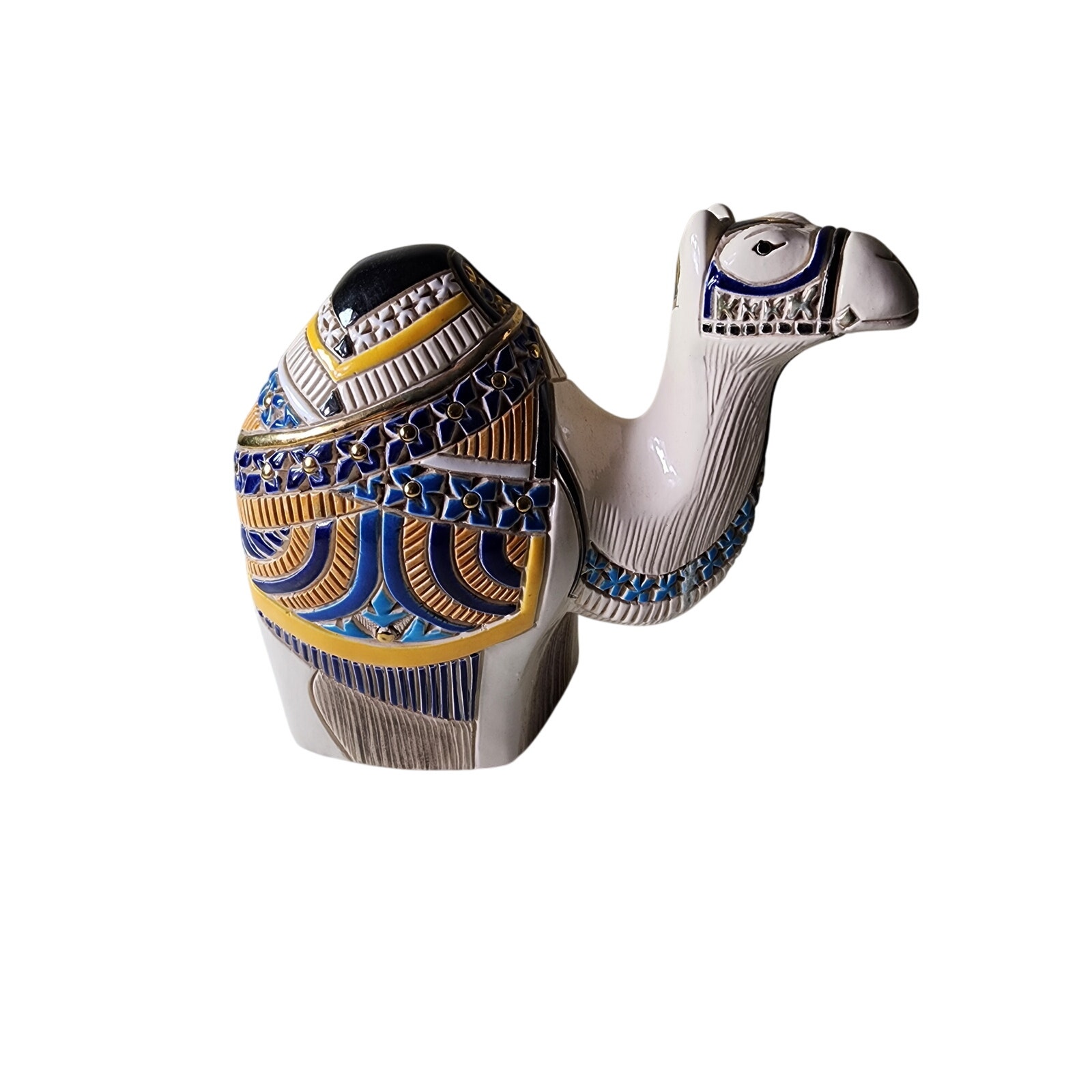 Artesania Rinconada Ceramic Large Colorful White Gold CAMEL Figurine