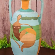 Ceramic Multi-Colored Vase with Two Handles