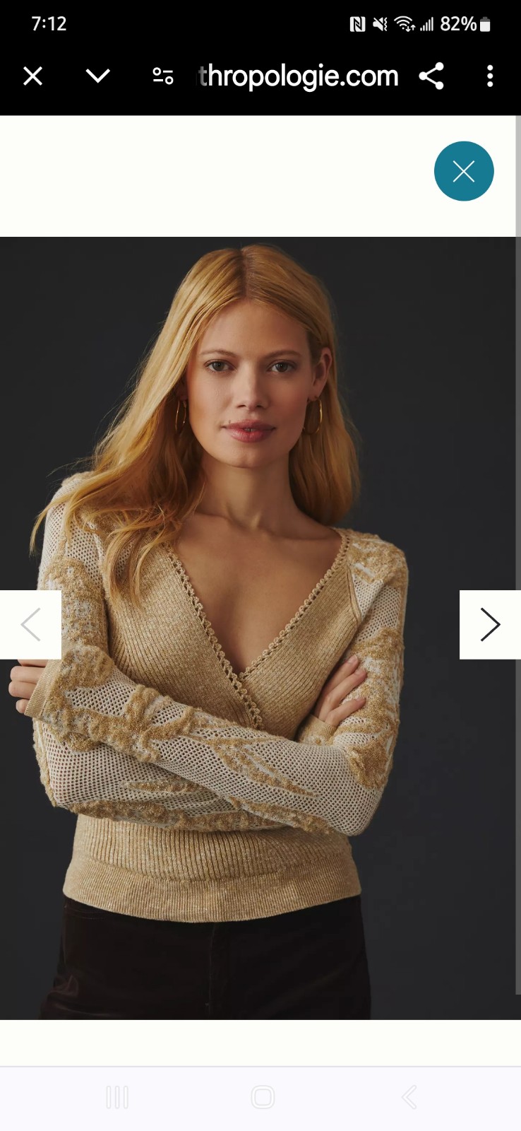 New ANTHROPOLOGIE Lace-Sleeve Sweater Tan Size 3x