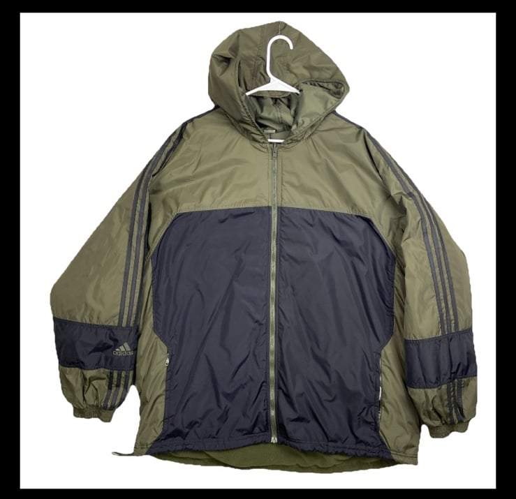 Vintage Adidas Jacket Men’s 2XL Green 3 Stripes REVERSIBLE Stadium Coat Olive