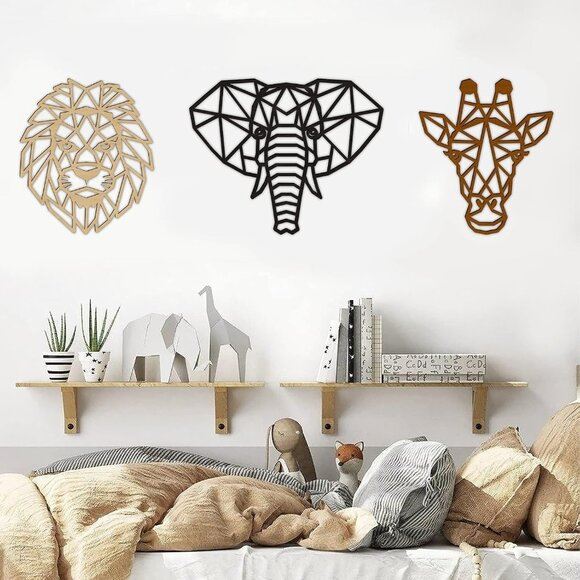 New 3Piece Animal Wall Art Safari Decor, Lion, Elephant, Giraffe for Living Room