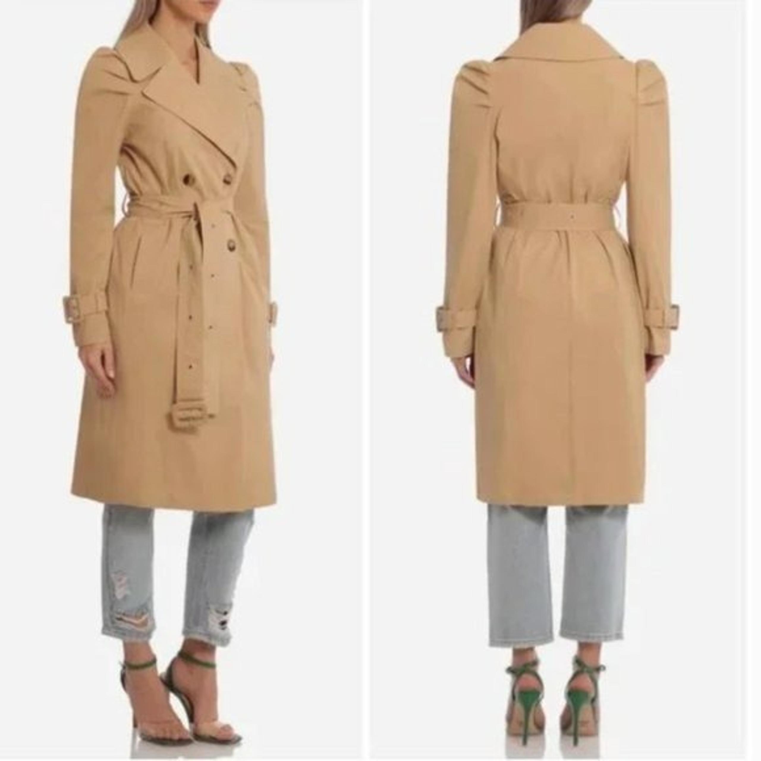 NWOT AVEC LES FILLES Puff Sleeve Belted Trench Coat Tan Camel Neutral Size XS
