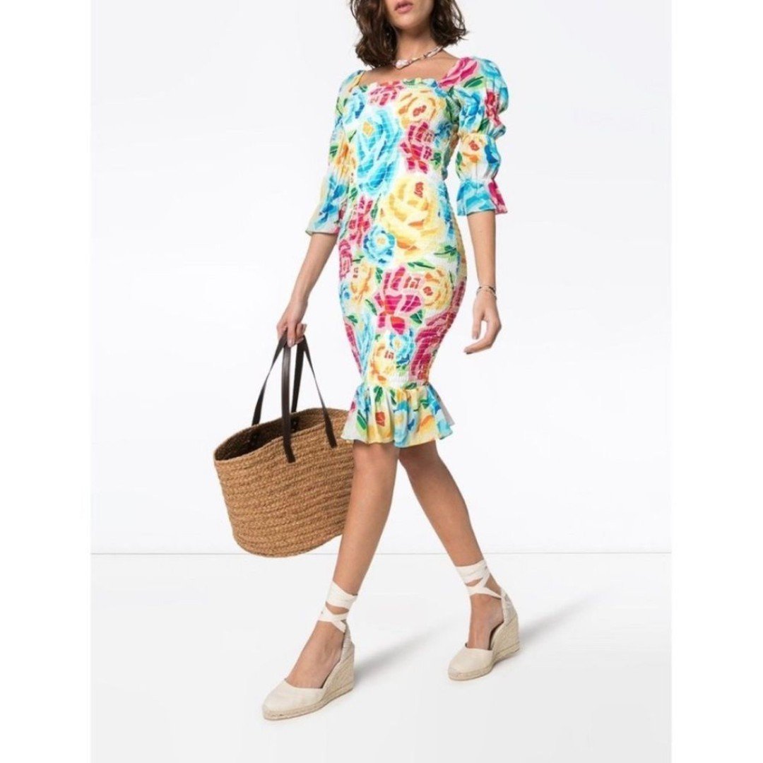 All Things Mochi Mariana Shirred Silk Dress size Small
