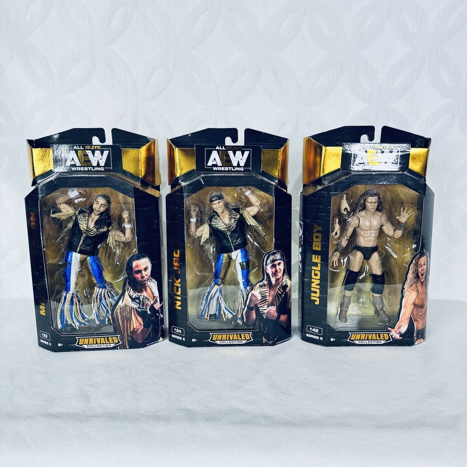 AEW Unrivaled Young Bucks Nick Matt Jackson & Jungle Boy Wrestling Figure Lot