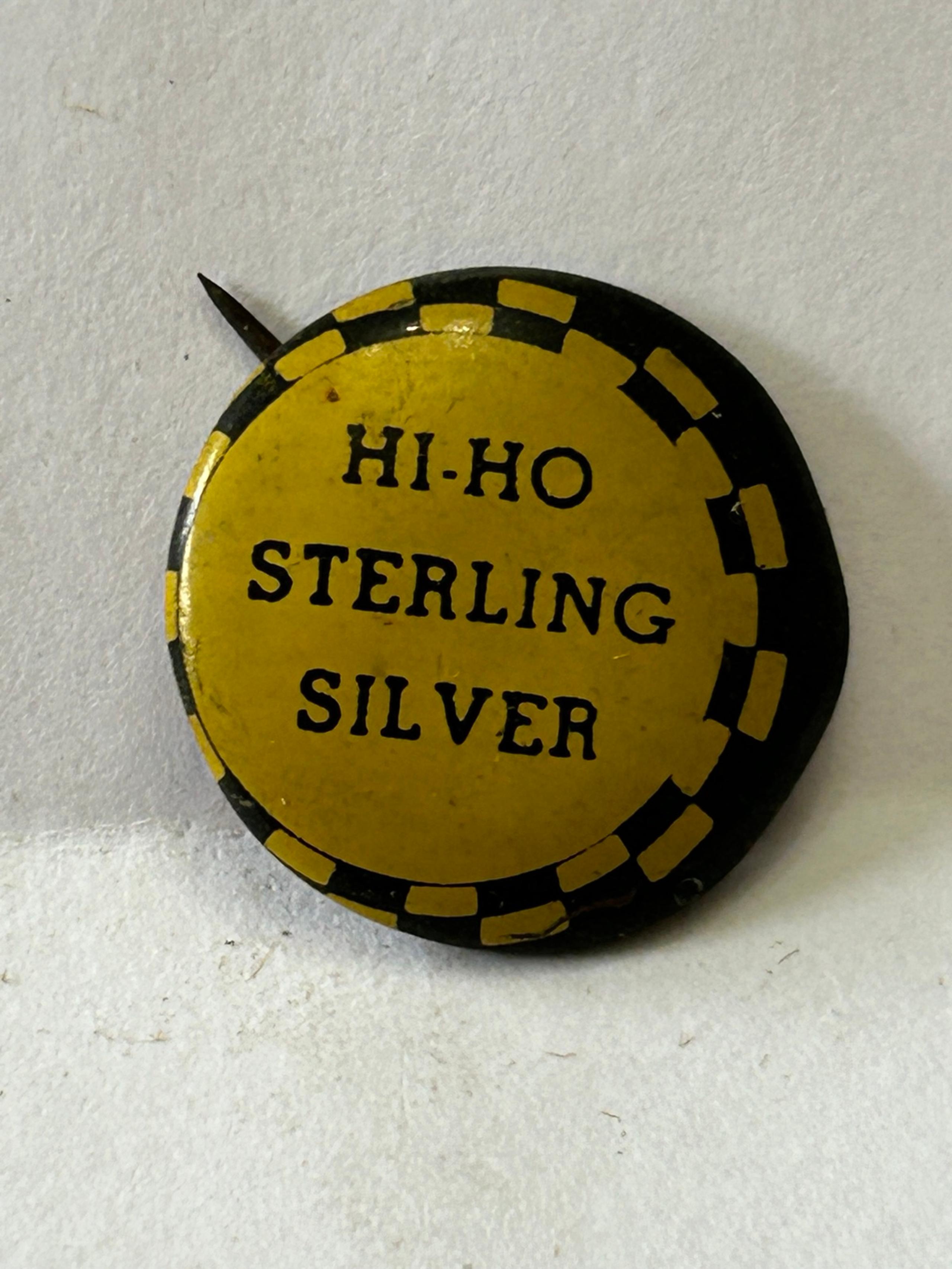 Hi Ho Sterling Silver - Vintage Pinback Button - 3/4 inch - 1950's Yellow/Black